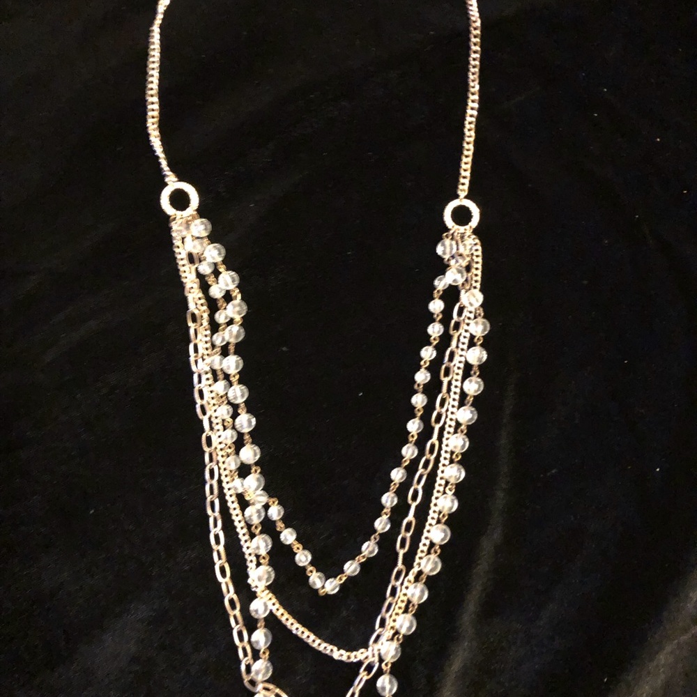 Traci Lynn - Pearl, rhinestone and gold necklace